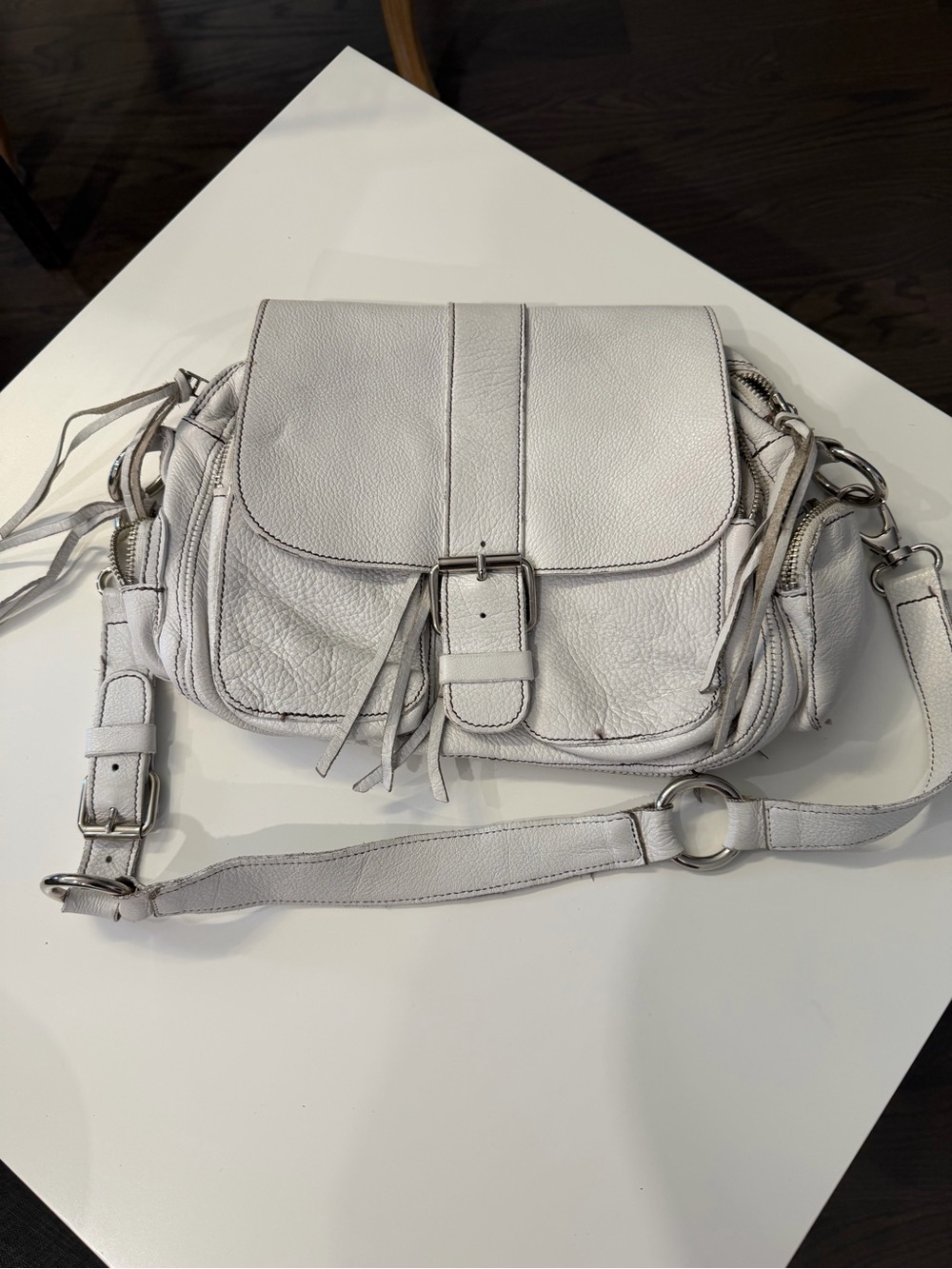 Vintage Roots Canada Ivory White Leather Crossbody Saddle Bag 1990s Y2K